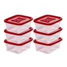 Kit Potes Retangulares 750ml com 6 Peças – Potes Plásticos com Tampa Vermelha, Empilháveis, Resistentes, Ideais para Alimentos, Marmitas e Lanches