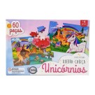 Jogo 2 Em 1 Quebra Cabeça Infantil Unicórnio Colorido 60 Peças