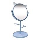 ESPELHO DE MESA REDONDO BASE PORTA JOIAS E GANCHOS PP GATINHO AZUL 21CMX12CM UN. WELLMIX