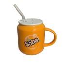 CANECA DE PORCELANA C/ CANUDO DE VIDRO 380ML UN.