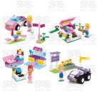 Blocos de Montar Menina Rosa Castelo Carruagem Cafeteria Trenzinho Jetsky Princesa Casa Barbi Poly