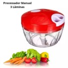 Processador de alimentos, triturador manual com 3 laminas 500ml alho, legumes, frutas