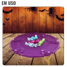 Bandeja Plástica Roxa Caveira para Halloween Decoração Dia das Bruxas 36cm