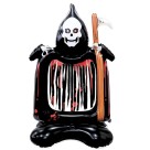 Balão Metalizado Halloween Gigante c/ Base 150cm Esqueleto Morte Caveira Festa Decoração