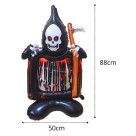 Balão Metalizado Halloween Gigante c/ Base 150cm Esqueleto Morte Caveira Festa Decoração