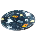 Prato Papel 18cm Tema Halloween Bruxa Fantasma Abobora Caixao com 8 Unidades