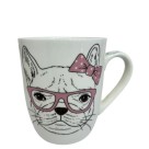 Caneca Branca de Cerâmica Mr & Mrs Bulldog Frânces 400ml 