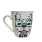 Caneca Branca de Cerâmica Mr & Mrs Bulldog Frânces 400ml 