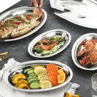 Travessa De Inox Grande Rasa 36cm Baixela Oval Para Servir