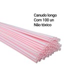 Canudo Sachê Longo 25cm Branco/vermelho com 100 Unidades