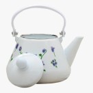 Chaleira Esmaltada Retrô Branca Estampa Floral Azul 1,3L