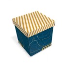 Caixa Cubo Estampada Azul e Amarelo Listras 11x11x12CM