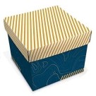 Caixa Cubo Estampada Azul e Amarelo Listras 11x11x12CM