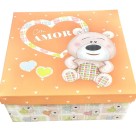 Caixa De Presente Alta Ursinho Com Amor 22x22x18cm
