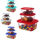 Kit 3 Potes De Plástico Retangular C/ Tampa Retangular - 260ml / M - 520ml / G - 1300ml