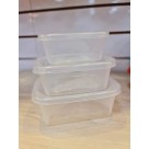 Kit 3 Potes De Plástico Retangular C/ Tampa Retangular - 260ml / M - 520ml / G - 1300ml