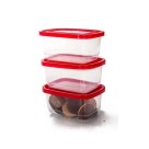 Kit 3 Pote Plástico Retangular Com Tampa 520ML - Porta Mantimentos Utensílios De Cozinha