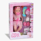 Boneca Diver New Born Unicornio Fofinho Faz Xixi com Acessorios Sapatinho, Fralda, Mamadeira 