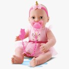 Boneca Diver New Born Unicornio Fofinho Faz Xixi com Acessorios Sapatinho, Fralda, Mamadeira 