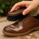 Escova Para Sapatos Engraxar Cerdas Anatômica Marrom