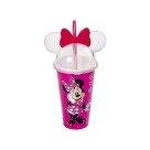 Copo Minnie Mouse 500ml com Tampa, Canudo e Orelhas – Plasútil Original Disney