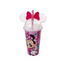 Copo Minnie Mouse 500ml com Tampa, Canudo e Orelhas – Plasútil Original Disney