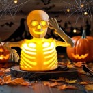 Decoração de Halloween Enfeite Meio Esqueleto com Luz Led