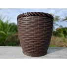 Vaso Rattan Grande Redondo Coffee 35x33cm para Plantas e Decoração
