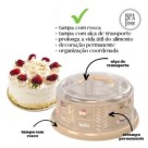 Boleira com Alça e Tampa Rosca Decorada Plasutil Redonda BPA Free para Bolos e Tortas 28,5cm