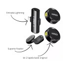Microfone de Lapela Sem Fio Duplo Kaidi KMF4-A Lightning para iPhone e iPad com Cancelamento de Ruído e Alta Qualidade de Áudio