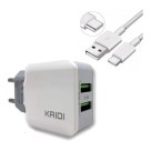 Carregador de Parede Kaidi KD-301C 12W Bivolt com 2 Saídas USB e Tipo-C – Fonte Compacta Rápida e Segura para Celulares e Tablets
