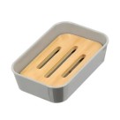 Saboneteira de Plástico com Detalhe em Bambu | Porta Sabonete Barra para Banheiro e Lavabo
