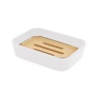 Saboneteira de Plástico com Detalhe em Bambu | Porta Sabonete Barra para Banheiro e Lavabo