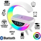 Luminária LED G Speaker com Relógio Digital, Caixa de Som Bluetooth, Carregamento por Indução e Luz RGB