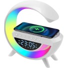 Luminária LED G Speaker com Relógio Digital, Caixa de Som Bluetooth, Carregamento por Indução e Luz RGB