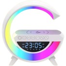 Luminária LED G Speaker com Relógio Digital, Caixa de Som Bluetooth, Carregamento por Indução e Luz RGB
