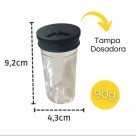 Porta Condimentos 90ml com Base Plástica Giratória, Potes de Vidro e Tampas