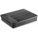 Organizador Multiuso com Tampa Preto Plástico Resistente Empilhável para Cozinha e Escritório
