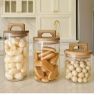 Pote Hermético 1,2L de Vidro com Tampa de Bambu – Conserva Alimentos Secos