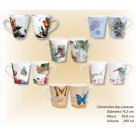 Caneca 290ml Pássaros e Borboletas em Porcelana – Presente Criativo e Decorativo para Dia das Mães, Chá de Cozinha e Aniversário