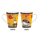 Caneca 290ml de Porcelana Café Faixa Terramada – Caneca Decorada para Café, Chá, Cappuccino e Chocolate Quente, Presente Criativo
