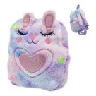 Mochila de Pelúcia Infantil Coelho 27,5x23x7,5cm Fofa Leve e Confortável para Escola Passeios Viagens e Presentes para Crianças