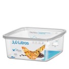 Pote Quadrado Volare 3 Litros Transparente Plástico Resistente com Tampa para Armazenamento e Organização de Alimentos