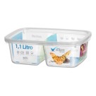 Pote Retangular Volare 1,1L com 2 Divisórias e Tampa – Livre de BPA, Ideal para Marmitas, Freezer e Micro-ondas