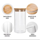 Pote Hermético 480ml de Vidro com Tampa de Bambu – Organização e Conservação
