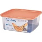 Pote Quadrado Transparente 3 Litros com Tampa Color Linha Volare Rischioto para Alimentos, Freezer, Micro-ondas e Lava-louças