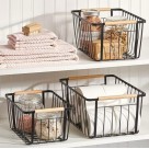 Cesto Organizador Multiuso 31x20x11,5cm – Metal Resistente com Detalhes em Bambu
