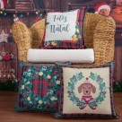 Capa de Almofada Natalina 43x43cm 100% Poliéster com Zíper Decorativa para Sofá e Sala de Estar