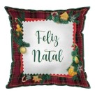 Capa de Almofada Natalina 43x43cm 100% Poliéster com Zíper Decorativa para Sofá e Sala de Estar
