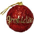 Bola de Natal com Glitter e Palavras 20cm Decorativa para Árvore, Guirlanda e Arranjos